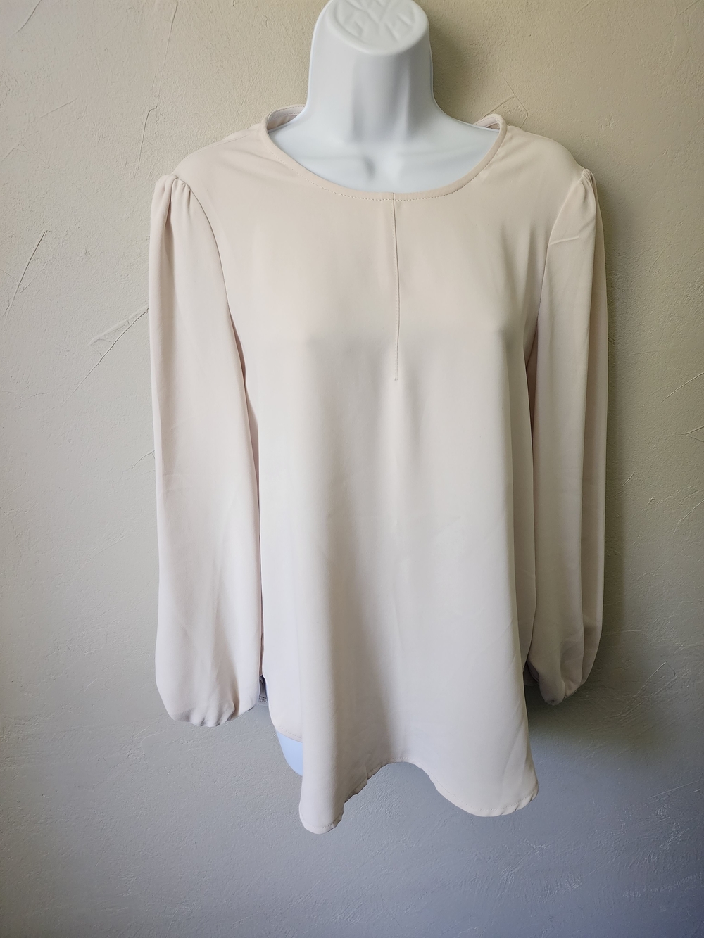 Tahari Cream Long-Sleeve Blouse with Pleated Shoulders